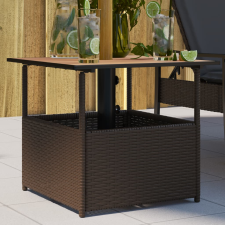 vidaXL barna polyrattan kerti asztal napernyőlyukkal 55x55x46,5 cm kerti bútor