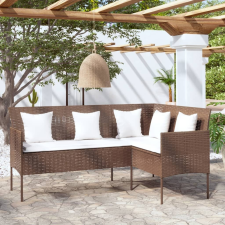 vidaXL barna polyrattan L-alakú kanapé párnákkal kerti bútor