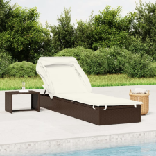 vidaXL barna polyrattan napozóágy összecsukható tetővel 213x63x97 cm kerti bútor