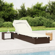 vidaXL Barna polyrattan napozóágy összecsukható tetővel 213x63x97 cm kerti bútor