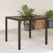 vidaXL barna polyrattan üveglapos kerti asztal 90 x 90 x 75 cm kerti bútor