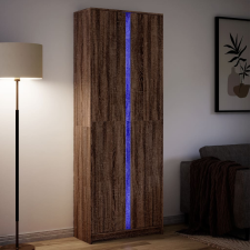 vidaXL barna tölgy szerelt fa magasszekrény LED-ekkel 74x32,5x200 cm bútor