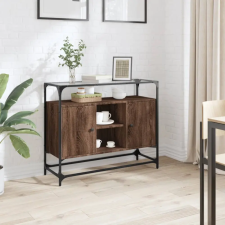 vidaXL barna tölgy szerelt fa tálalószekrény üveglappal 98x35x81 cm bútor