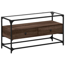 vidaXL barna tölgy színű szerelt fa TV-szekrény üveglappal 98x35x51 cm bútor