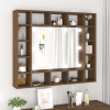 vidaXL Barna tölgy színű tükrös szekrény LED-ekkel 91 x 15 x 76,5 cm