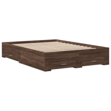 vidaXL barna tölgyszínű szerelt fa ágykeret fiókokkal 135 x 190 cm (3280411) ágy és ágykellék