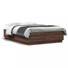 vidaXL Barna tölgyszínű szerelt fa ágykeret LED-del 160x200 cm ágy és ágykellék