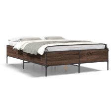 vidaXL barna tölgyszínű szerelt fa és fém ágykeret 135 x 190 cm ágy és ágykellék