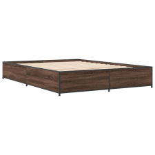 vidaXL barna tölgyszínű szerelt fa és fém ágykeret 140 x 200 cm (3279846) ágy és ágykellék