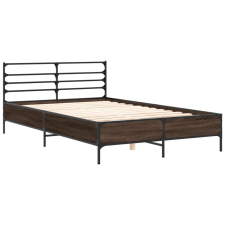 vidaXL barna tölgyszínű szerelt fa és fém ágykeret 140x190 cm (3280081) ágy és ágykellék