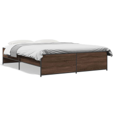 vidaXL barna tölgyszínű szerelt fa és fém ágykeret 150 x 200 cm ágy és ágykellék