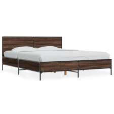 vidaXL barna tölgyszínű szerelt fa és fém ágykeret 150 x 200 cm ágy és ágykellék