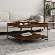 vidaXL barna tölgyszínű szerelt fa és vas dohányzóasztal 80x80x45 cm bútor