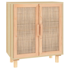 vidaXL barna tömör fenyő/természetes rattan tálalószekrény 60x30x70cm (345632) bútor