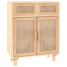 vidaXL barna tömör fenyő/természetes rattan tálalószekrény 60x30x75cm (345638) bútor