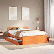 vidaXL barna tömör fenyőfa fejtámlás ágykeret matrac nélkül 150x200 cm ágy és ágykellék