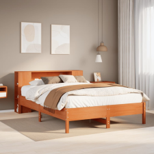 vidaXL barna tömör fenyőfa könyvespolcos ágy matrac nélkül 120 x 190cm ágy és ágykellék