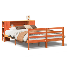 vidaXL barna tömör fenyőfa könyvespolcos ágy matrac nélkül 120 x 190cm (3321862) ágy és ágykellék