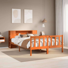 vidaXL barna tömör fenyőfa könyvespolcos ágy matrac nélkül 120 x 200cm ágy és ágykellék