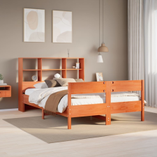 vidaXL barna tömör fenyőfa könyvespolcos ágy matrac nélkül 135 x 190cm ágy és ágykellék