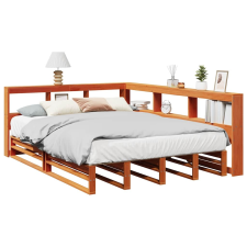 vidaXL barna tömör fenyőfa könyvespolcos ágy matrac nélkül 135 x 190cm ágy és ágykellék