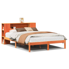 vidaXL barna tömör fenyőfa könyvespolcos ágy matrac nélkül 135 x 190cm (3321551) ágy és ágykellék
