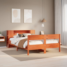 vidaXL barna tömör fenyőfa könyvespolcos ágy matrac nélkül 140 x 190cm ágy és ágykellék