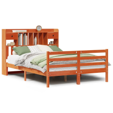 vidaXL barna tömör fenyőfa könyvespolcos ágy matrac nélkül 140 x 190cm (3321952) ágy és ágykellék
