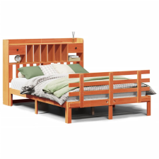 vidaXL barna tömör fenyőfa könyvespolcos ágy matrac nélkül 140 x 190cm (3322810) ágy és ágykellék