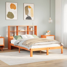 vidaXL barna tömör fenyőfa könyvespolcos ágy matrac nélkül 140 x 200cm ágy és ágykellék