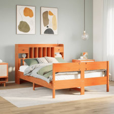 vidaXL barna tömör fenyőfa könyvespolcos ágy matrac nélkül 140 x 200cm ágy és ágykellék