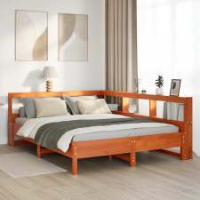 vidaXL barna tömör fenyőfa könyvespolcos ágy matrac nélkül 140 x 200cm ágy és ágykellék