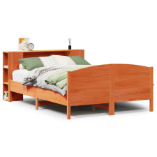 vidaXL barna tömör fenyőfa könyvespolcos ágy matrac nélkül 140 x 200cm (3323067) ágy és ágykellék