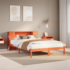 vidaXL barna tömör fenyőfa könyvespolcos ágy matrac nélkül 160 x 200cm ágy és ágykellék