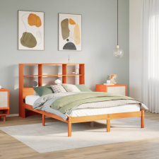 vidaXL barna tömör fenyőfa könyvespolcos ágy matrac nélkül 160 x 200cm ágy és ágykellék