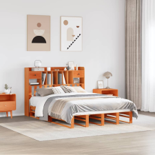 vidaXL barna tömör fenyőfa könyvespolcos ágy matrac nélkül 160 x 200cm ágy és ágykellék