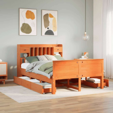 vidaXL barna tömör fenyőfa könyvespolcos ágy matrac nélkül 160 x 200cm ágy és ágykellék