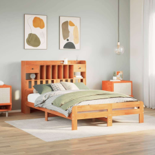 vidaXL barna tömör fenyőfa könyvespolcos ágy matrac nélkül 160 x 200cm ágy és ágykellék