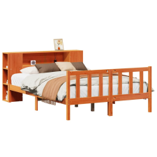vidaXL barna tömör fenyőfa könyvespolcos ágy matrac nélkül 160 x 200cm (3321673) ágy és ágykellék