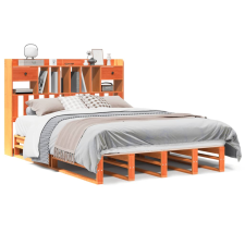 vidaXL barna tömör fenyőfa könyvespolcos ágy matrac nélkül 160 x 200cm (3323967) ágy és ágykellék