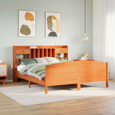 vidaXL barna tömör fenyőfa könyvespolcos ágy matrac nélkül 180 x 200cm ágy és ágykellék