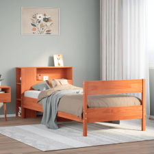 vidaXL barna tömör fenyőfa könyvespolcos ágy matrac nélkül 90 x 190 cm ágy és ágykellék