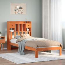 vidaXL barna tömör fenyőfa könyvespolcos ágy matrac nélkül 90 x 190 cm ágy és ágykellék