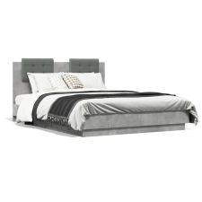 vidaXL Betonszürke szerelt fa ágykeret fejtámlával 135x190 cm ágy és ágykellék