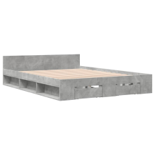 vidaXL betonszürke szerelt fa ágykeret fiókokkal 150 x 200 cm (3280744) ágy és ágykellék