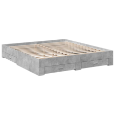 vidaXL betonszürke szerelt fa ágykeret fiókokkal 200 x 200 cm (3280359) ágy és ágykellék
