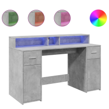 vidaXL betonszürke szerelt fa íróasztal LED-világítással 140x55x91 cm (3309423) bútor