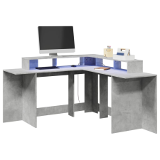 vidaXL betonszürke szerelt fa íróasztal LED-világítással 152x152x91 cm bútor
