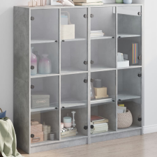vidaXL betonszürke szerelt fa könyvespolc ajtókkal 136 x 37 x 142 cm bútor