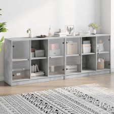 vidaXL Betonszürke szerelt fa könyvespolc ajtókkal 204x37x75 cm bútor